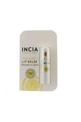 Incia Natural Bergamot &amp; Lemon Lip Balm - Moisturizing, Organic, 100% Natural Ingredients