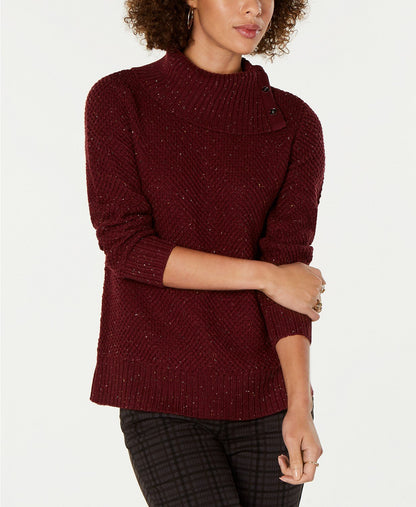 Style &amp; Co Petite Envelope-Neck Tweed Sweater
