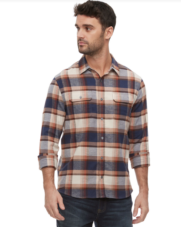 Peters LS FLannel Shirt - Navy/Brown/Rust