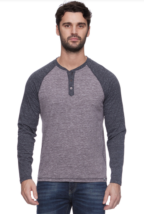 Rollins LS Snow SLub Raglan Henley - Grey/Onyx