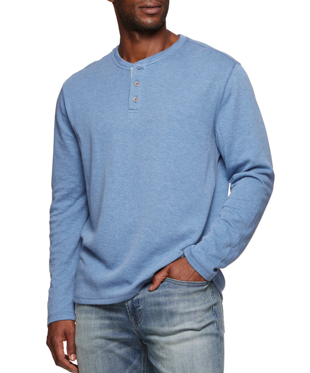 Bridgeport Double Knit Slub Henley - Med. Blue