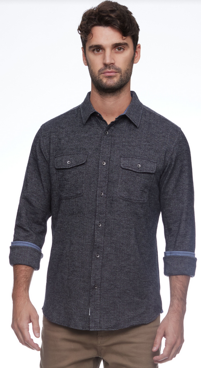 Burnsville Solid Stretch Flannel LS - Charcoal