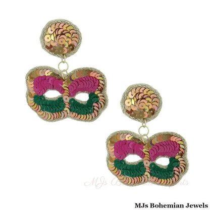 Sequin Mardi Gras Mask Drop Earrings