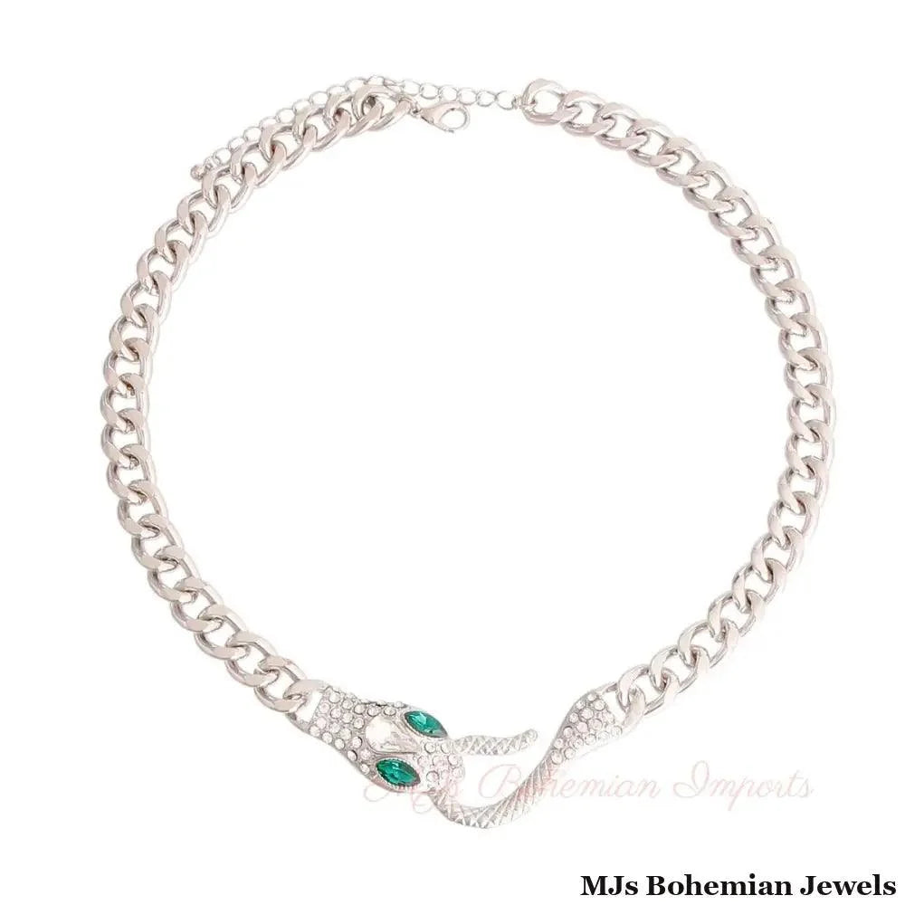 Serpentine Splendor: Silver Chain Necklace