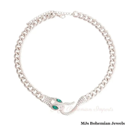 Serpentine Splendor: Silver Chain Necklace