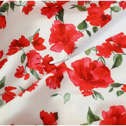 White Red Floral Ruched Puff Sleeve Mini Dress V-neck Ruffle Hem 3d Rose Dresses 2026 Summer Lady Party Sweet Date Vestidos New by Dropshipman