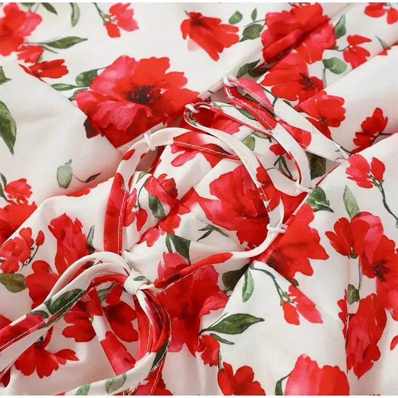 White Red Floral Ruched Puff Sleeve Mini Dress V-neck Ruffle Hem 3d Rose Dresses 2026 Summer Lady Party Sweet Date Vestidos New by Dropshipman