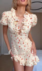 White Red Floral Ruched Puff Sleeve Mini Dress V-neck Ruffle Hem 3d Rose Dresses 2026 Summer Lady Party Sweet Date Vestidos New SHOPEZRA L.L.C.