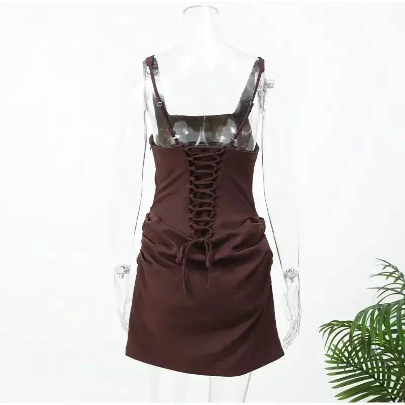 2026 New Sexy Women Square-neck Halter Mini Dress Pleated Sleeveless Backless High Waist Bodycon Dresses Summer Lady Party Robes by Dropshipman