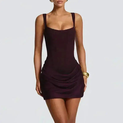 2026 New Sexy Women Square-neck Halter Mini Dress Pleated Sleeveless Backless High Waist Bodycon Dresses Summer Lady Party Robes by Dropshipman