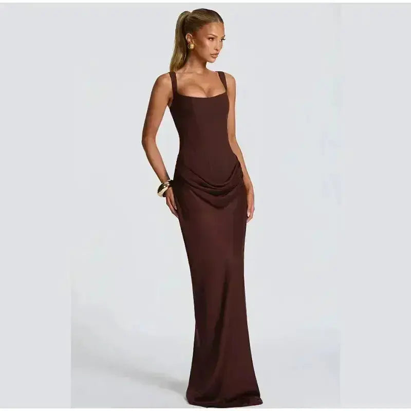2026 New Sexy Women Square-neck Halter Mini Dress Pleated Sleeveless Backless High Waist Bodycon Dresses Summer Lady Party Robes by Dropshipman