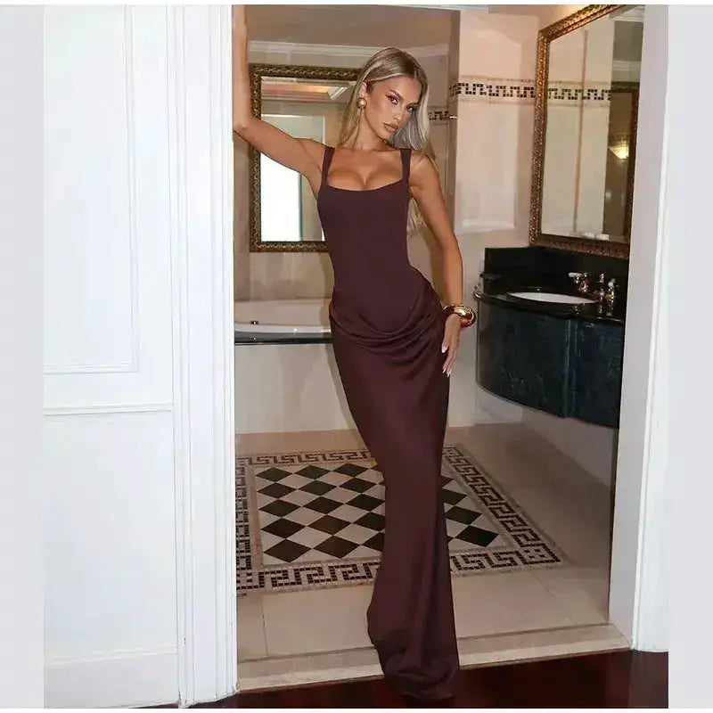 2026 New Sexy Women Square-neck Halter Mini Dress Pleated Sleeveless Backless High Waist Bodycon Dresses Summer Lady Party Robes by Dropshipman