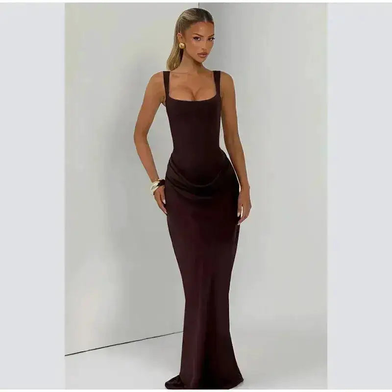 2026 New Sexy Women Square-neck Halter Mini Dress Pleated Sleeveless Backless High Waist Bodycon Dresses Summer Lady Party Robes by Dropshipman