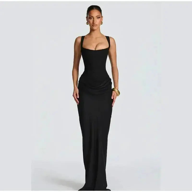 2026 New Sexy Women Square-neck Halter Mini Dress Pleated Sleeveless Backless High Waist Bodycon Dresses Summer Lady Party Robes by Dropshipman