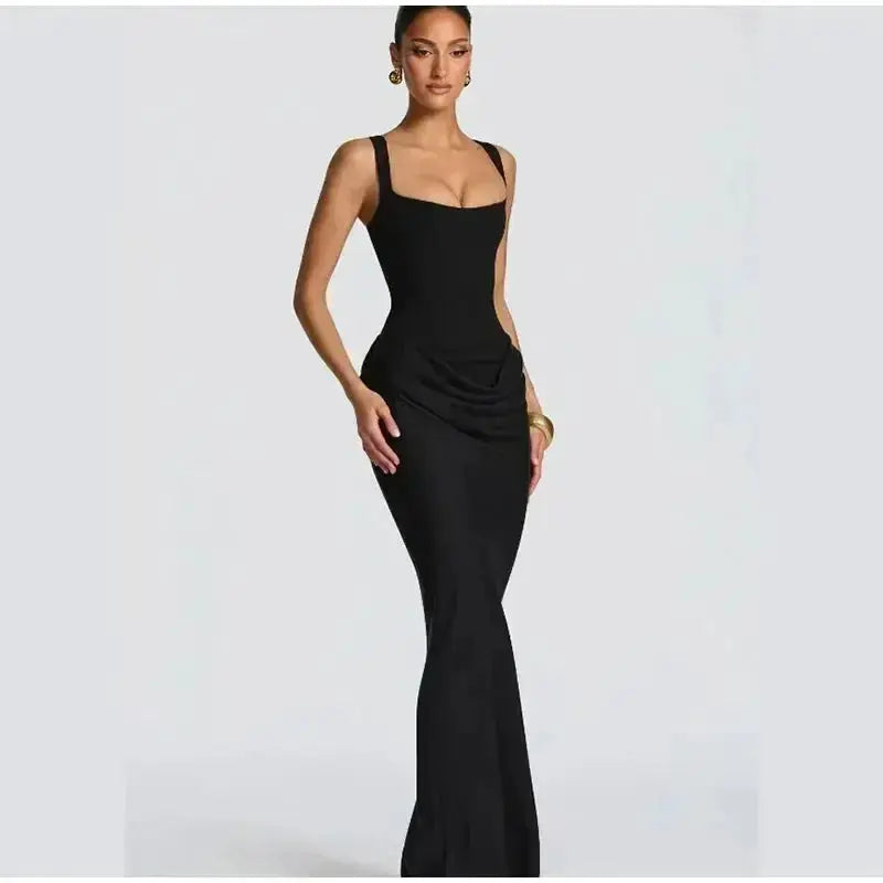 2026 New Sexy Women Square-neck Halter Mini Dress Pleated Sleeveless Backless High Waist Bodycon Dresses Summer Lady Party Robes by Dropshipman