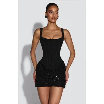 2026 New Sexy Women Square-neck Halter Mini Dress Pleated Sleeveless Backless High Waist Bodycon Dresses Summer Lady Party Robes by Dropshipman
