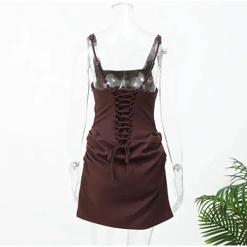 2026 New Sexy Women Square-neck Halter Mini Dress Pleated Sleeveless Backless High Waist Bodycon Dresses Summer Lady Party Robes SHOPEZRA L.L.C.
