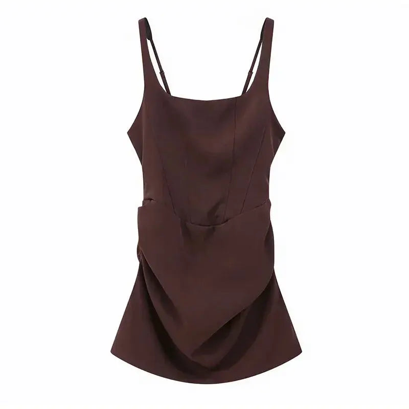 2026 New Sexy Women Square-neck Halter Mini Dress Pleated Sleeveless Backless High Waist Bodycon Dresses Summer Lady Party Robes SHOPEZRA L.L.C.