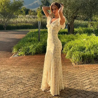 Vintage Print High Neck Midi Dress Belted Waist Bell Sleeve Flared Hem 2026 Summer Spring Chic Women Elegant Wedding Guest Gown by Dropshipman