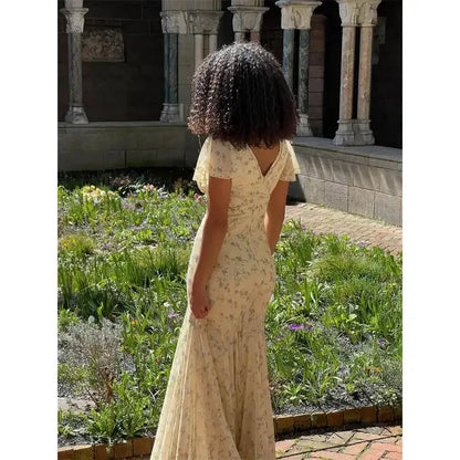 Vintage Print High Neck Midi Dress Belted Waist Bell Sleeve Flared Hem 2026 Summer Spring Chic Women Elegant Wedding Guest Gown by Dropshipman