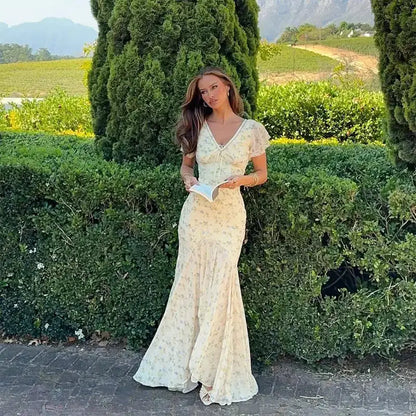 Vintage Print High Neck Midi Dress Belted Waist Bell Sleeve Flared Hem 2026 Summer Spring Chic Women Elegant Wedding Guest Gown by Dropshipman