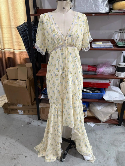 Vintage Print High Neck Midi Dress Belted Waist Bell Sleeve Flared Hem 2026 Summer Spring Chic Women Elegant Wedding Guest Gown by Dropshipman
