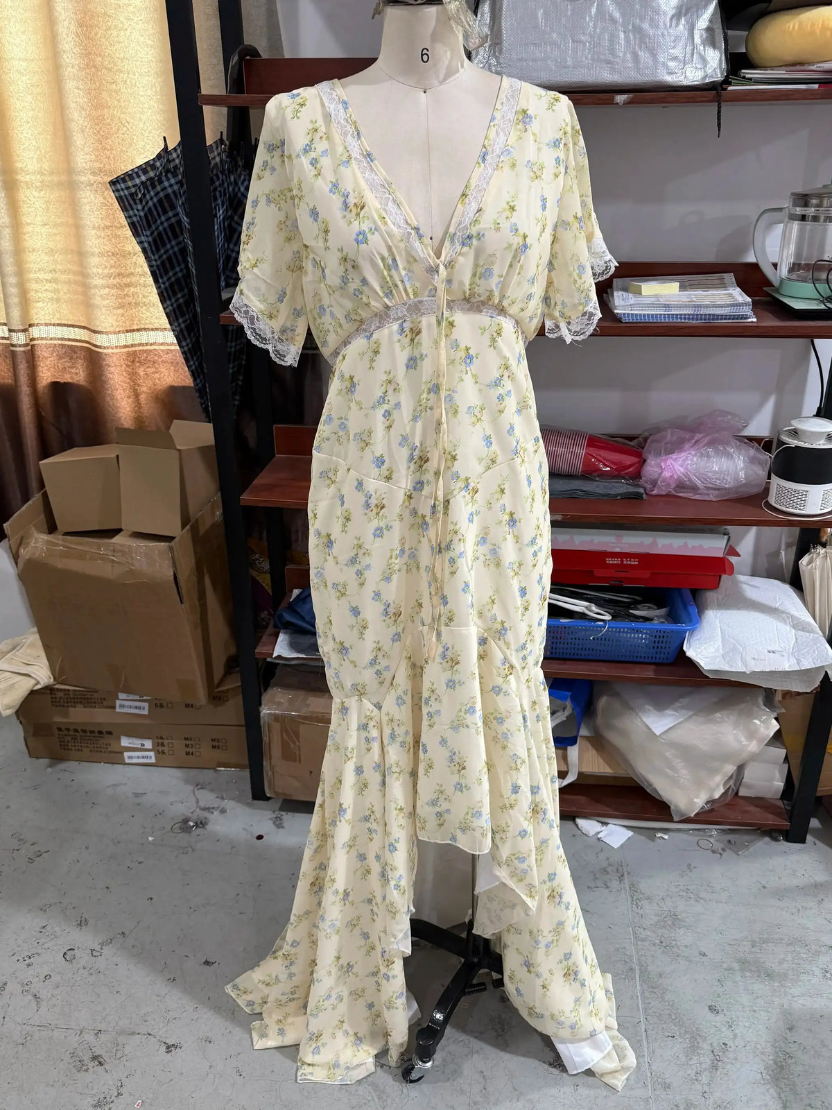Vintage Print High Neck Midi Dress Belted Waist Bell Sleeve Flared Hem 2026 Summer Spring Chic Women Elegant Wedding Guest Gown by Dropshipman