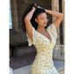 Vintage Print High Neck Midi Dress Belted Waist Bell Sleeve Flared Hem 2026 Summer Spring Chic Women Elegant Wedding Guest Gown SHOPEZRA L.L.C.