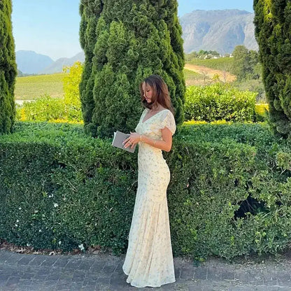 Vintage Print High Neck Midi Dress Belted Waist Bell Sleeve Flared Hem 2026 Summer Spring Chic Women Elegant Wedding Guest Gown by Dropshipman