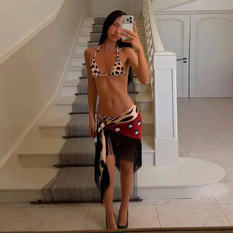 Fashion Leopard Fringed Patchwork Women&