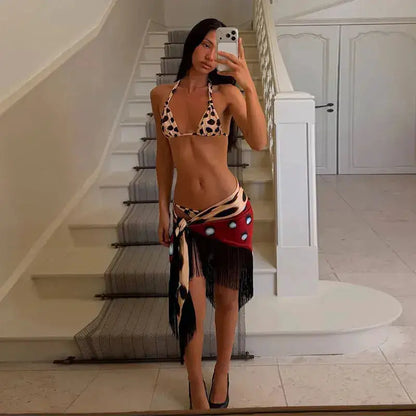 Fashion Leopard Fringed Patchwork Women&