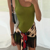 Fashion Leopard Fringed Patchwork Women&