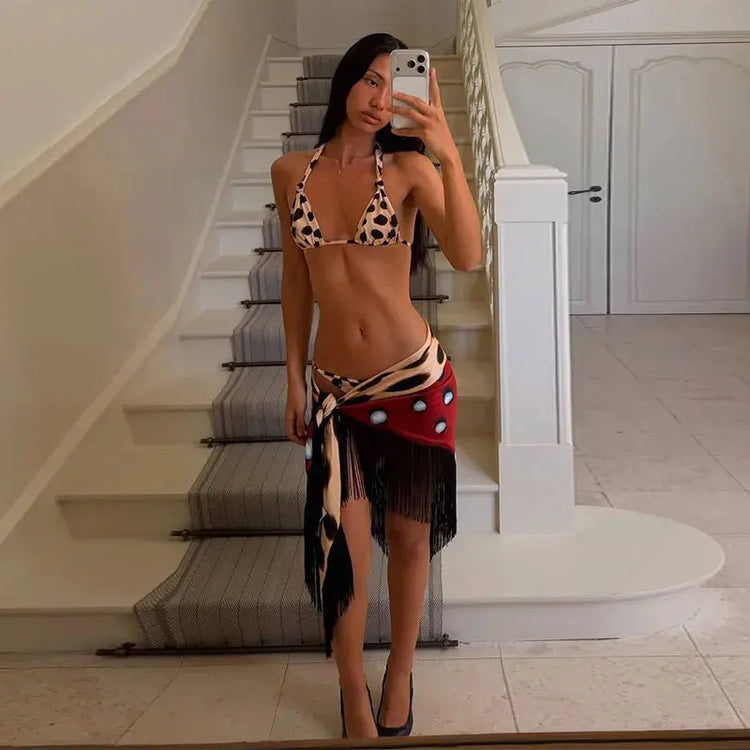 Fashion Leopard Fringed Patchwork Women&