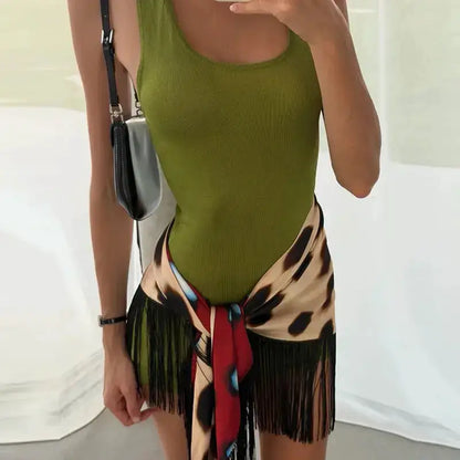 Fashion Leopard Fringed Patchwork Women&