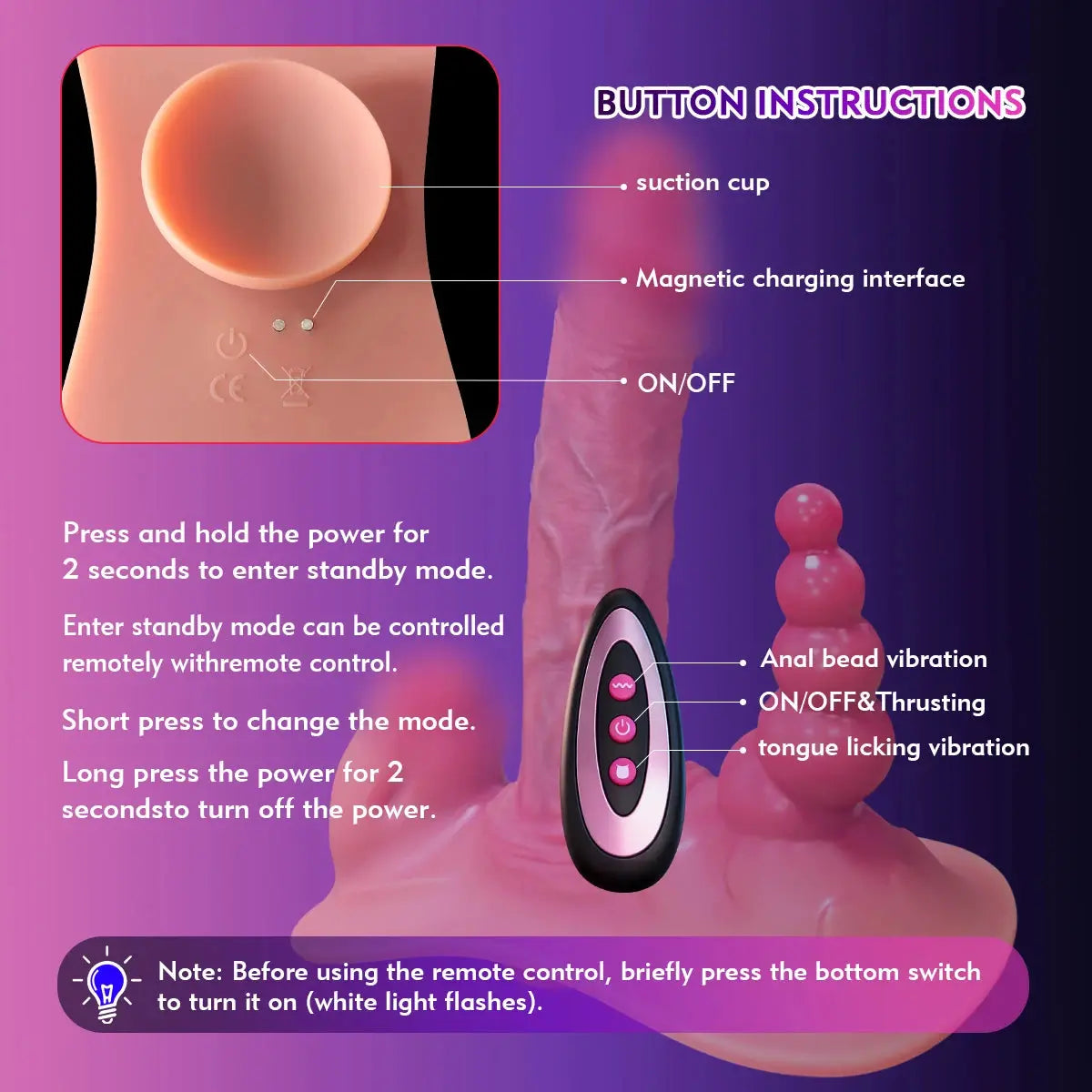 SHOPEZRA L.L.C. 3-in-1 realistic dildo with thrusting, vibrating, licking, and telescopic functions for G-spot and anal stimulation.