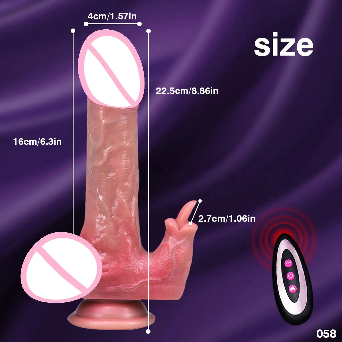 Realistic 3-in-1 SHOPEZRA L.L.C. dildo with thrusting, vibrating, licking, telescopic functions for G-spot and anal stimulation.