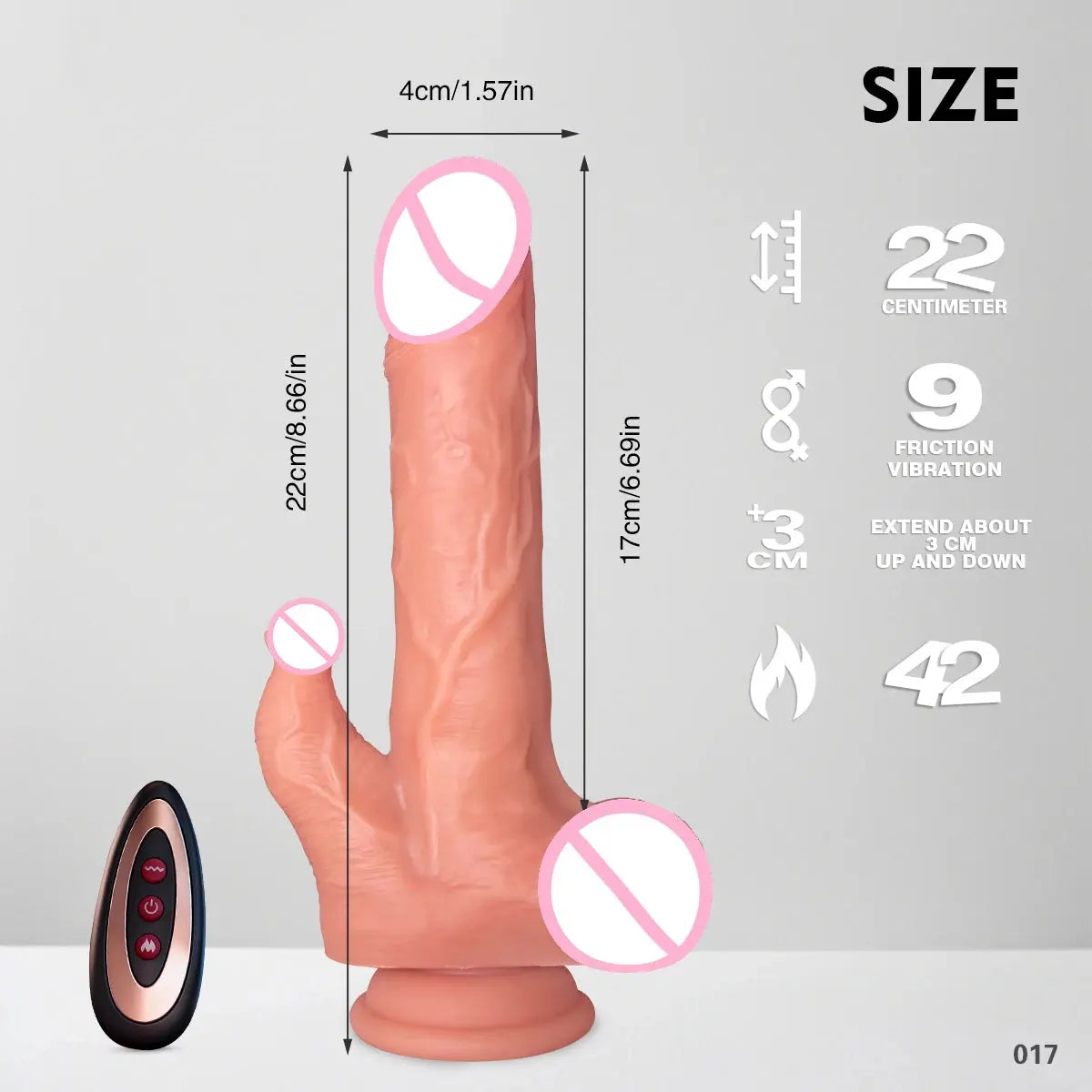 SHOPEZRA L.L.C. 3 in 1 realistic dildo with thrusting, vibrating, licking, telescopic functions for G-spot and anal stimulation.