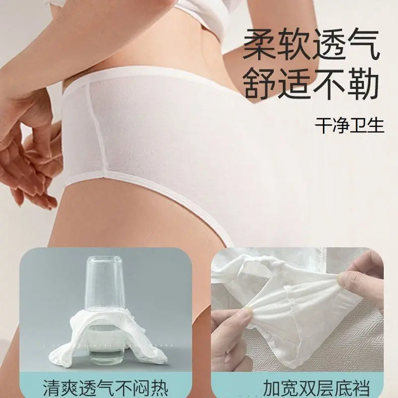 Disposable women's maternity underwear, individually packaged, white cotton triangle style, sterile and suitable for travel and confinement.