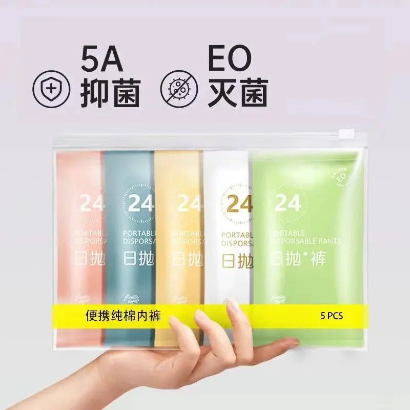 Disposable women's underwear triangle style, individually packaged, white cotton, ideal for maternity, confinement, or travel.