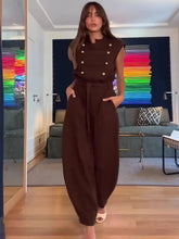 Women Long Jumpsuits 2026 Sleeveless Playsuits Elegant Solid Color Rompers Casual Stand Collar Belt Fashion Commuting Outfit SHOPEZRA L.L.C.