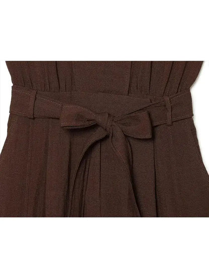 Women Long Jumpsuits 2026 Sleeveless Playsuits Elegant Solid Color Rompers Casual Stand Collar Belt Fashion Commuting Outfit by Dropshipman