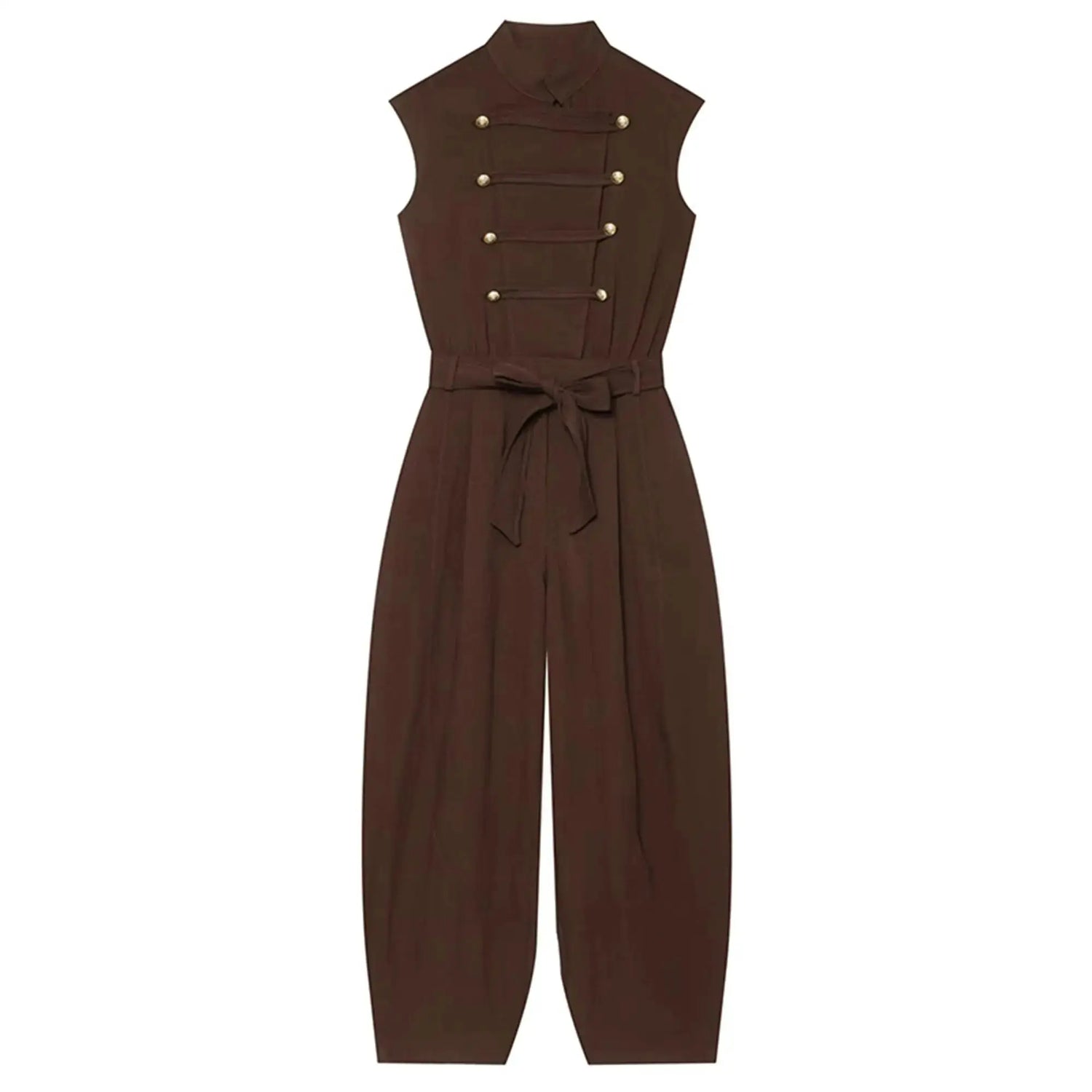 Women Long Jumpsuits 2026 Sleeveless Playsuits Elegant Solid Color Rompers Casual Stand Collar Belt Fashion Commuting Outfit SHOPEZRA L.L.C.