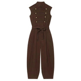 Women Long Jumpsuits 2026 Sleeveless Playsuits Elegant Solid Color Rompers Casual Stand Collar Belt Fashion Commuting Outfit SHOPEZRA L.L.C.