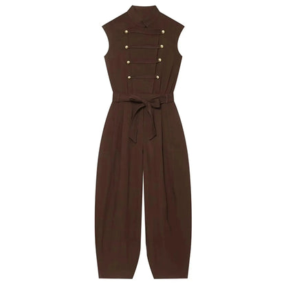 Women Long Jumpsuits 2026 Sleeveless Playsuits Elegant Solid Color Rompers Casual Stand Collar Belt Fashion Commuting Outfit SHOPEZRA L.L.C.