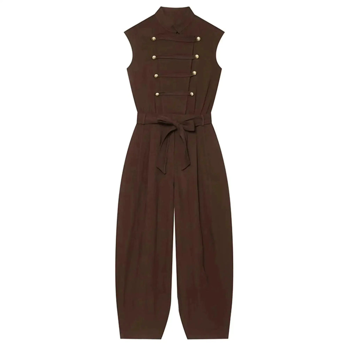 Women Long Jumpsuits 2026 Sleeveless Playsuits Elegant Solid Color Rompers Casual Stand Collar Belt Fashion Commuting Outfit by Dropshipman