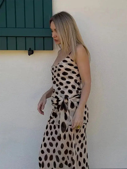 Women Two Tone Dot Print Long Sleeve Split Midi Dress Y2K Deep V Drawstring Slim Mermaid Skirt 2026 Street Club Party Outfit by Dropshipman
