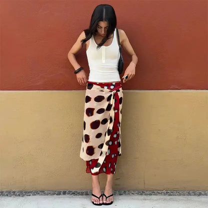 Women Two Tone Dot Print Long Sleeve Split Midi Dress Y2K Deep V Drawstring Slim Mermaid Skirt 2026 Street Club Party Outfit by Dropshipman
