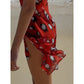Damen Zweifarbiger Tupfen-Print Langarm Split Midikleid Y2K Tiefer V-Ausschnitt Kordelzug Schmale Meerjungfrauenrock 2026 Street Club Party Outfit