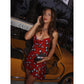 Damen Zweifarbiger Tupfen-Print Langarm Split Midikleid Y2K Tiefer V-Ausschnitt Kordelzug Schmale Meerjungfrauenrock 2026 Street Club Party Outfit