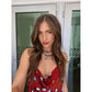 Damen Zweifarbiger Tupfen-Print Langarm Split Midikleid Y2K Tiefer V-Ausschnitt Kordelzug Schmale Meerjungfrauenrock 2026 Street Club Party Outfit
